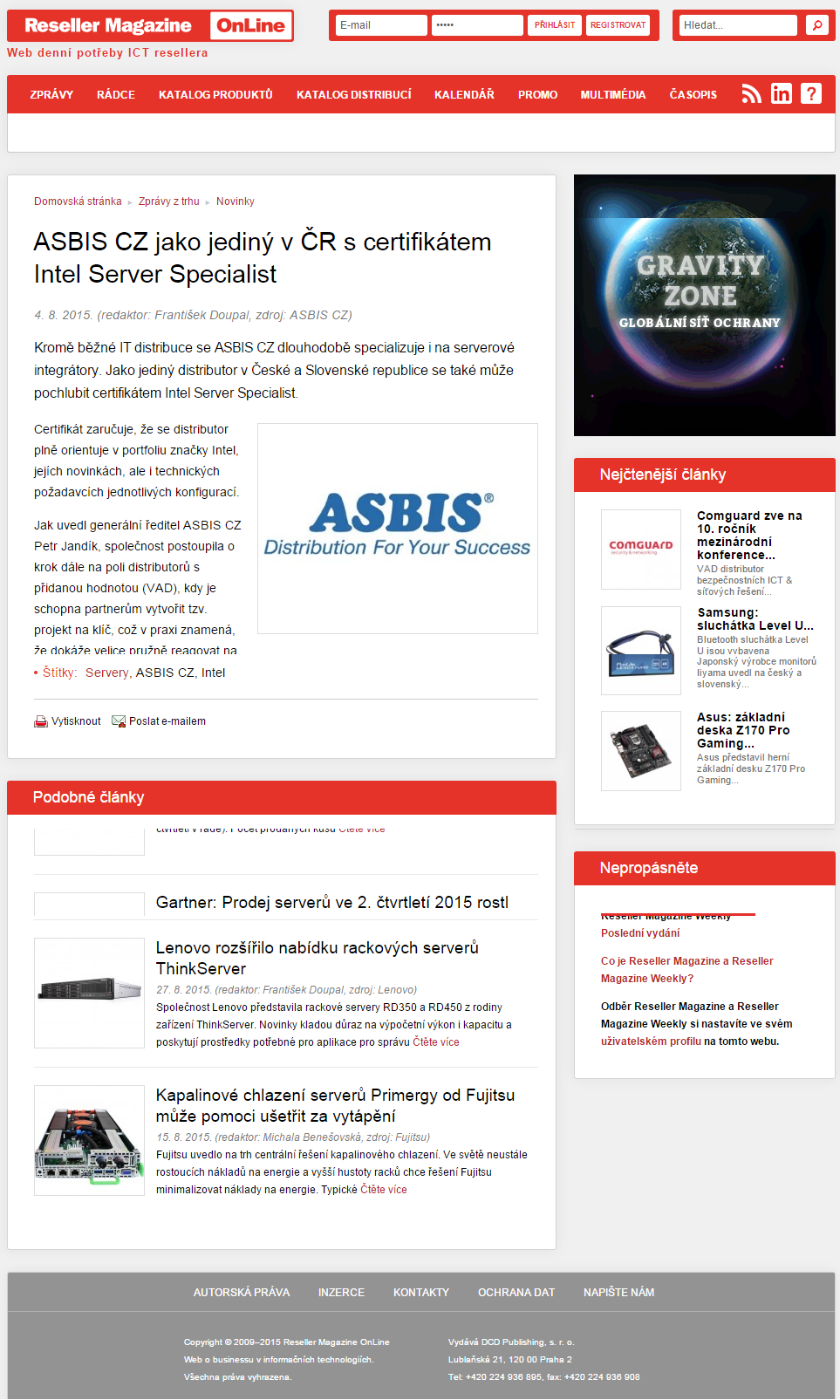 ASBIS Czech Republic is a sole regional distributor with 'Intel Server  Specialist' certificate – ASBIS