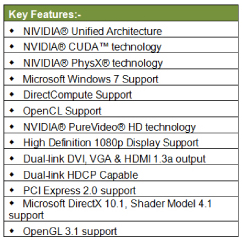 Inno3D GeForce GT 240 key features